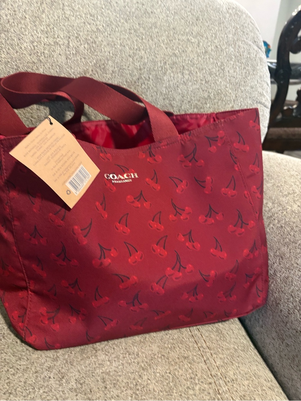 Coach Red Cherry Print Nylon Tote